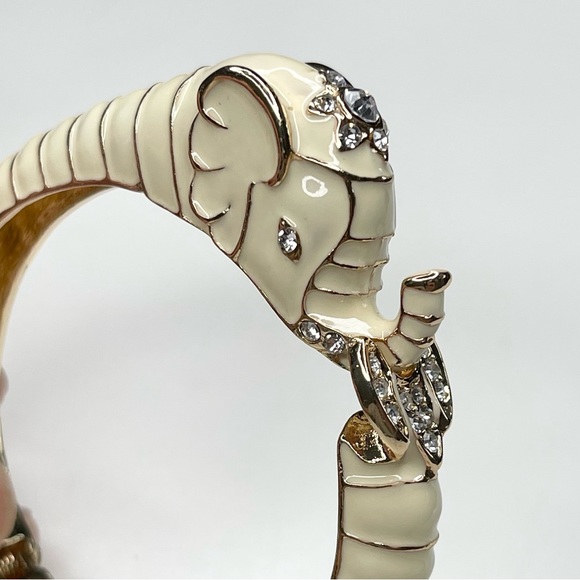 Elephant Cuff Bracelet with Rhinestones in Ivory/Gold - Picture 5 of 5